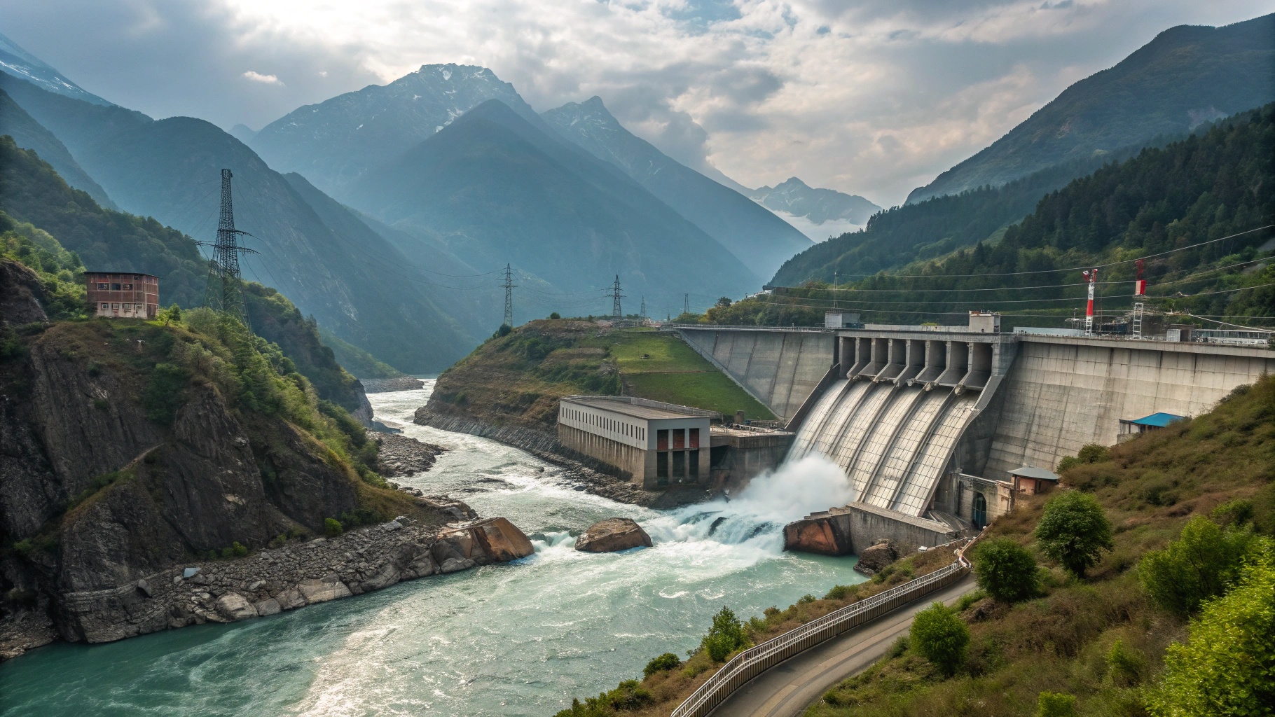 Modern hydroelectric facility in Indian mountains